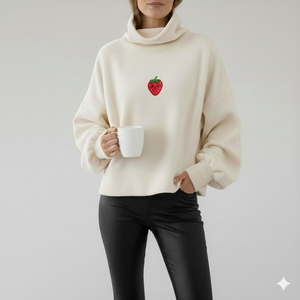 Sudadera Holgada de Cuello Alto para Mujer, con Logotipo en la Parte Delantera, de Felpa, Informal, para Invierno, Estilo Urbano, para Uso Diario Cómodo - Product Image 1