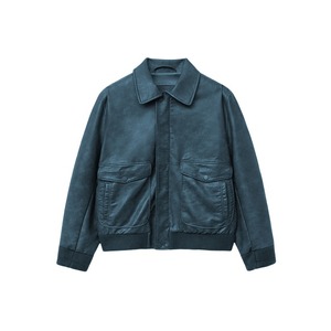 Premium Men's Vintage <b>Winter</b> <b>Leather</b> <b>Jacket</b> High Quality Thick <b>Leather</b> Stand Collar Embroidered Crocheted Weaving Technics OEM - Product Image 3