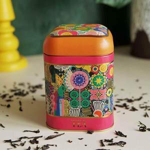 1.3L Pattern Colored <b>Tin</b> Box Dome <b>Lid</b> 108x108x118mm Square <b>Metal</b> Food Grade <b>Metal</b> Box Recyclable Embossed Logo for Biscuit - Product Image 1