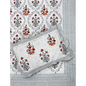 Hand Block Printed King Size 100% Cotton Double Bedsheet Pillow Cover Eco-Friendly Floral <b>Comforter</b> <b>Set</b> for Home 3 Pcs <b>Set</b> - Product Image 1