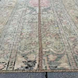 Vintage Rug, Small 2.1x2.2 ft Turkish Rug, <b>Brown</b> Pink Check <b>Wool</b> Rug - Product Image 5