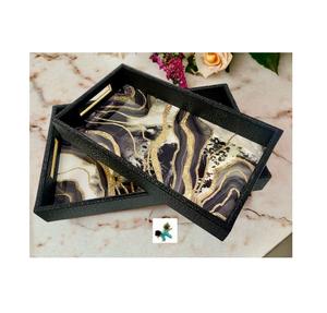 Plateau de service rectangulaire rustique vintage, décor élégant à la maison, plateau de service en bois et résine d'Inde - Product Image 3