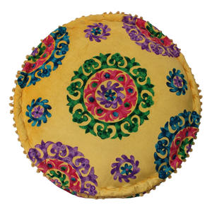 New Colorful Trends With Antique Embroidery Pouf <b>Bright</b> Indian Round Pouf at Wholesale Puff Ottoman for Multipurpose Use Decor - Product Image 2