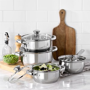 Set di pentole SAN IGNACIO da 7 pezzi in acciaio inossidabile, adatto a tutti i tipi di fornelli + Caffettiera in vetro borosilicato - Product Image 4