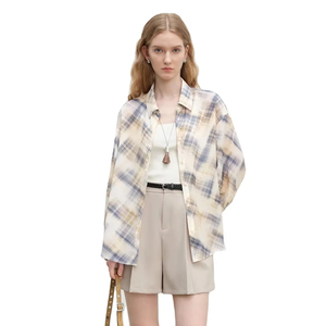 เสื้อเบลาส์ผ้าชีฟองลายตารางของผู้หญิงสำหรับฤดูร้อน2025ระบายอากาศตัดด้านหลังและปรับแต่งภาพเงาที่มีน้ำหนักเบา - Product Image 4