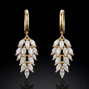 Women's 18K Yellow Gold Lab Grown <b>Diamond</b> <b>Dangle</b> <b>Earring</b> Marquise Cut IGI Certified Classic Look Everyday Wear - Product Image 1