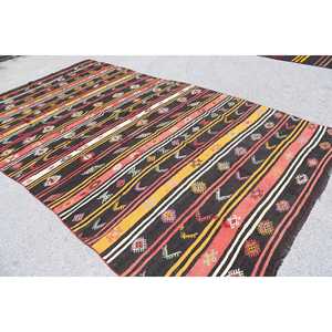 พรมวินเทจตุรกี ขนาด 7x12.4 ฟุต (214x377 ซม.) พรมคิลิมสีน้ำตาลแดงไล่เฉด - Product Image 4