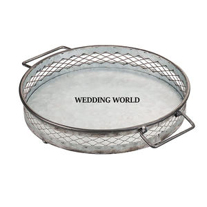 ชุดถาดเสิร์ฟโลหะชุบสังกะสีสามชิ้นสำหรับตกแต่งโต๊ะทรงกลมถาดเสิร์ฟแบบทำมือ - Product Image 3