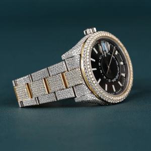 Montre de luxe en diamant Moissanite Montre automatique plaquée jaune Glacée VVS clarté Montre à cadran romain pour hommes et femmes - Product Image 3