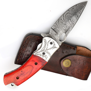 Gran oferta, cuchillo de camping de bolsillo plegable de acero de Damasco hecho a mano personalizado con mango de madera de rosa, garantía de 3 años, soporte OEM/ODM - Product Image 3