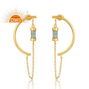 Latest Selling 925 Sterling Silver 18K Gold Plated Natural Bio <b>Tourmaline</b> Gemstone Dangle <b>Earring</b> Demi Fine Jewelry for Women Gi - Product Image 1