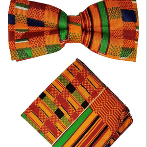 African Kente Bow Tie with Pocket Kerchief Men set adjustable neck size Kente African Pretied Bow Tie & Pocket Square Hankie