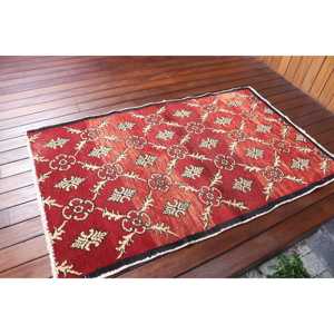 พรมวินเทจ, พรมตกแต่งขนาด 3.2x5.1 ฟุต พรมตุรกี, พรมลายพรางสีแดงทำจากขนสัตว์ - Product Image 2