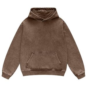 Sudadera con capucha marrón con lavado ácido, bolsillos de canguro, jersey para hombre, tejido de poliéster de algodón de gran tamaño, ropa de calle Vintage, sudaderas con capucha - Product Image 1