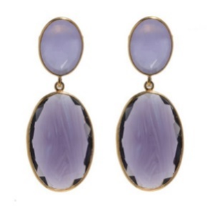 Boucles d'oreilles fines en argent sterling 925 plaqué or vêtements ethniques Double pierre naturelle Iolite lavande calcédoine pierre précieuse - Product Image 2