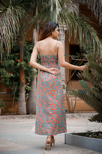 Vintage Floral Elegance Screen Printed vestido de algodón 100% lavable Midi longitud acampanada transpirable para ocasiones casuales diarias - Product Image 6