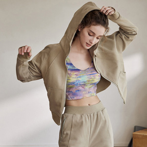 เสื้อฮู้ดกีฬาลำลองสำหรับผู้หญิงเสื้อคลุมทรงหลวมมีซิปด้านหน้ามีโลโก้ทอเทคนิคการพิมพ์แบบทอฤดูใบไม้ร่วงฤดูหนาว - Product Image 2