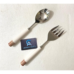 Serveur à salade en acier inoxydable de haute qualité, manche en nacre, cuillère à salade premium, fourchette, couverts en coquillage, ustensiles de cuisine - Product Image 3