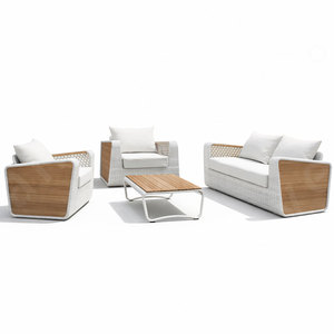 Ensemble de meubles de patio d'extérieur en <span class=keywords><strong>osier</strong></span> blanc de luxe, 4 pièces, canapés à une et deux places avec table basse pour <span class=keywords><strong>salon</strong></span> ou villa - Product Image 4