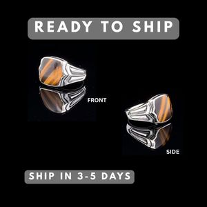 Bague signet éternité pour homme en argent sterling 925 avec pierre naturelle œil de tigre pour mariage ou anniversaire |   OEM - Product Image 3