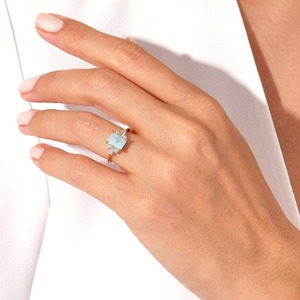 Anillo de Boda de Plata de Ley 925 con Ópalo Corte Esmeralda y Engaste de Bisel, Bañado en Rodio, Estilo Boho, para Mujer, Regalo, en Tendencia - Product Image 4