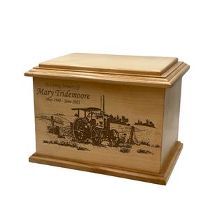 โกศใส่ศพไม้รถแทรกเตอร์สำหรับฟาร์มเผาศพพร้อมแกะสลักรูปเถ้ากระดูกของชาวนารถแทรคเตอร์ส่วนตัว - Product Image 2