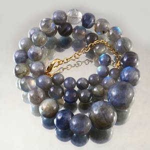 Amazing Quality Children's Labradorite Smooth Beads Big Size <b>Blue</b> Flashy Pendant <b>Necklace</b> 925 Sterling Silver 14K Gold Plated - Product Image 1