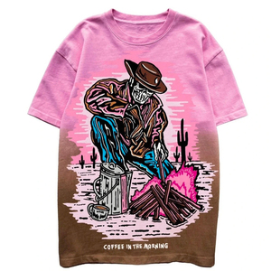 Personalizado de alta calidad de gran tamaño Unisex pantalla impresa gráfico 100% algodón Vintage Ombre Dip Dye Loose Fit camiseta para hombres - Product Image 6