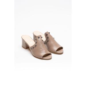Pantofole con tacco da donna in vera pelle mocassino