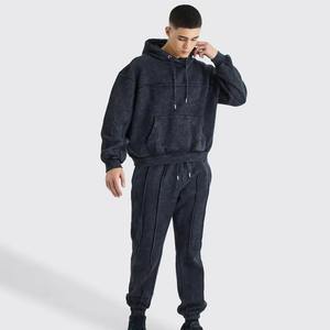 Chándal de diseño personalizado OEM para hombre, conjunto de pantalones de chándal y Sudadera con capucha de gran tamaño lavado ácido, ropa de moda Vintage de alta calidad - Product Image 6