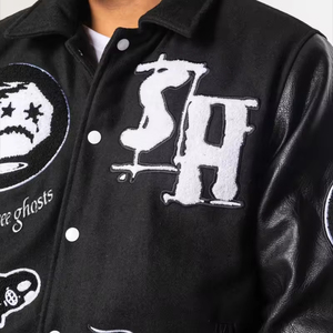 Veste universitaire de baseball universitaire pour hommes personnalisée hiver Letterman 100% laine chenille brodée manches en cuir véritable - Product Image 5