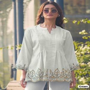 Tendance nouveauté haute qualité incroyable attrayant rayonne flammé avec broderie coupe travail court Kurti à vendre - Product Image 1