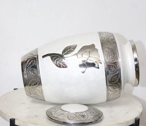 Nueva urna de cremación para adultos con diseño de gran oferta, blanco perla, para cenizas de adultos con grabado de rosa, acabado brillante Meena blanco de la India - Product Image 4