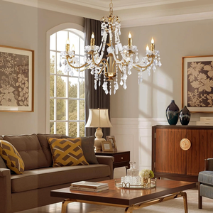 Lustre vintage à 8 lumières en cristal, luminaire suspendu doré Empire - Product Image 2