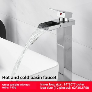 Moderner Mattschwarzer Edelstahl Wasserfall-Waschtischmischer mit Einhebelmischer für Warm- und Kaltwasser, Einlochmontage für Aufsatzwaschbecken - Product Image 4
