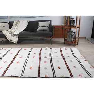 Tapis turc vintage, grand tapis de 4,5 x 9,4 pieds, tapis en laine blanc et rouge de style sud-ouest - Product Image 3