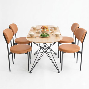 Table à manger ovale en bois de style européen moderne antique CBBA117, ensemble contemporain 4 places avec chaises pour la maison - Product Image 1
