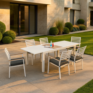 Conjunto de <span class=keywords><strong>Comedor</strong></span> de Aluminio Moderno, Resistente y Portátil para <span class=keywords><strong>6</strong></span> <span class=keywords><strong>Personas</strong></span>, Mesa de Patio Extensible, Sillas Acolchadas, Ecológico - Product Image 5