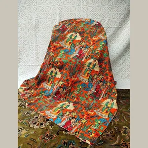 Wholesale Indian bohemian hand block printing floral and other design red color way kantha stitching quilt