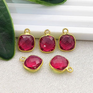 Dijes de Cuarzo Rubí de 8mm con Engaste de Plata de Ley 925, Chapados en Oro, Hechos a Mano, para la Creación de Joyería - Product Image 1