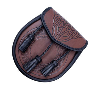 Sporran écossais neuf en cuir véritable avec 3 pompons, Sporran en cuir véritable sur mesure - Product Image 2