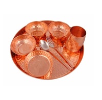 100% ensemble de dîner en cuivre véritable couleur or rose martelé avec 4 bol/cuillère/verre et assiette de chargement