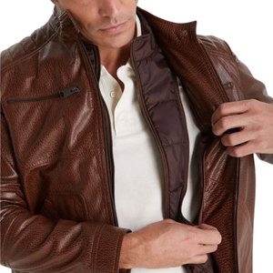 Blouson d'hiver tendance en cuir de vachette véritable marron pour homme, tailles XL-6XL, avec gilet intérieur rembourré et fermeture éclair, idéal pour l'extérieur - Product Image 5