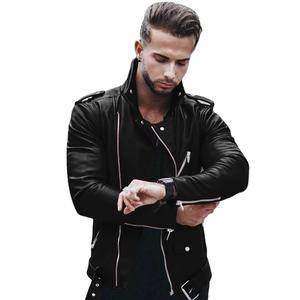 Veste de moto à manches longues pour hommes à la mode veste en cuir PU poches zippées personnalisées vestes en cuir PU de style Belfern - Product Image 5