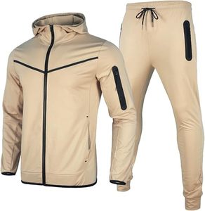 Conjunto de chándal deportivo de 2 piezas para hombre de entrenamiento informal sólido estampado con capucha a la moda - Product Image 1