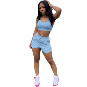 ชุดสองชิ้นเข้ารูปแบบสแปนเด็กซ์/ โพลีเอสเตอร์สำหรับผู้หญิงกางเกงขาสั้นแบบลำลอง - Product Image 6