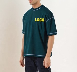 Camiseta personalizada de Algodón 100% con costuras en contraste para hombre, ropa de calle con logotipo personalizado para hombre, Camiseta de tejido inverso con hombros caídos y peso pesado - Product Image 3