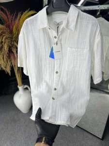 Camisa informal de manga larga con cuello en V y doble botonadura de satén para hombre, ropa de playa de verano con botones, Vestido ligero y transpirable para - Product Image 5