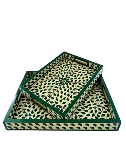 Plateau de service en incrustation d'os fabriqué à la main avec un design complexe, un accent de décoration d'intérieur élégant pour les repas, le thé et les fêtes - Product Image 1