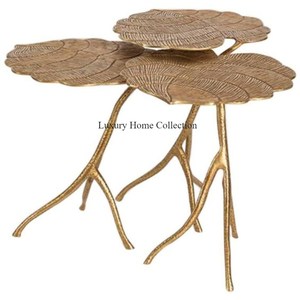 Leaf Design Home Decor Centre et table d'appoint Lot de 3 meubles gigognes Table en aluminium coulé couleur or Meubles admirables - Product Image 2
